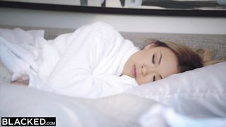 Slim Asian chick getting blacked on all fours