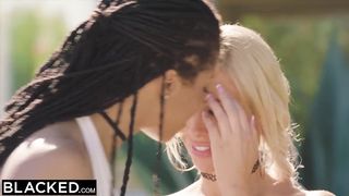 Divorced blonde takes huge black cock inside